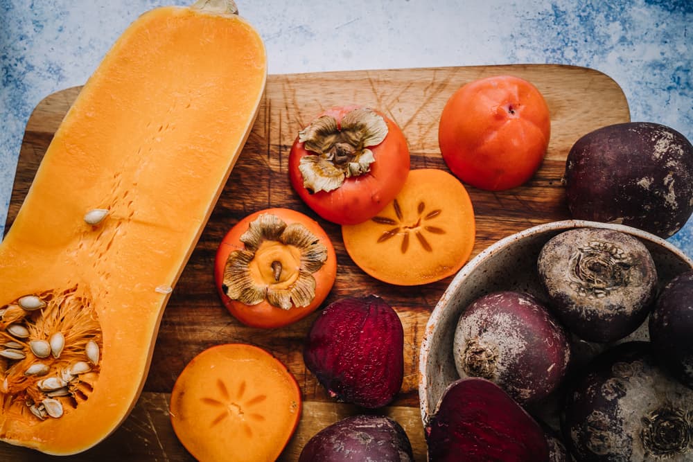 Annoskuva reseptistä myskikurpitsa, persimon, punajuuri kategorialle kuukauden kasvikset